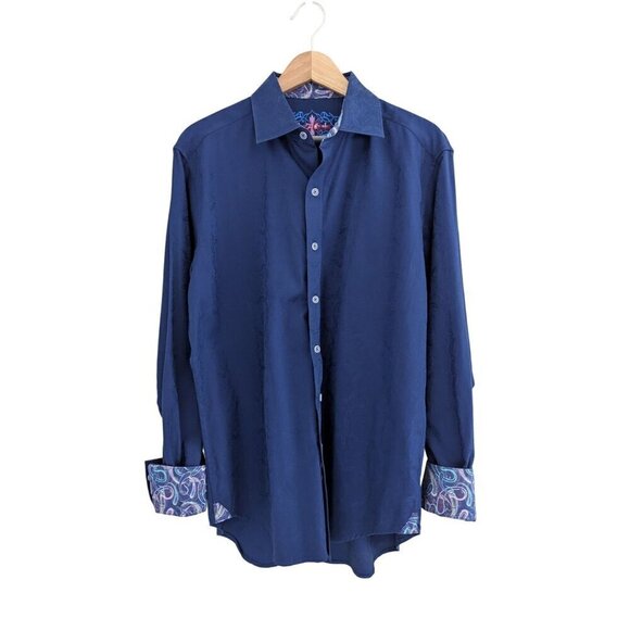 Robert Graham Knowledge Wisdom Truth Floral Print Navy Shirt Size M - Picture 1 of 10